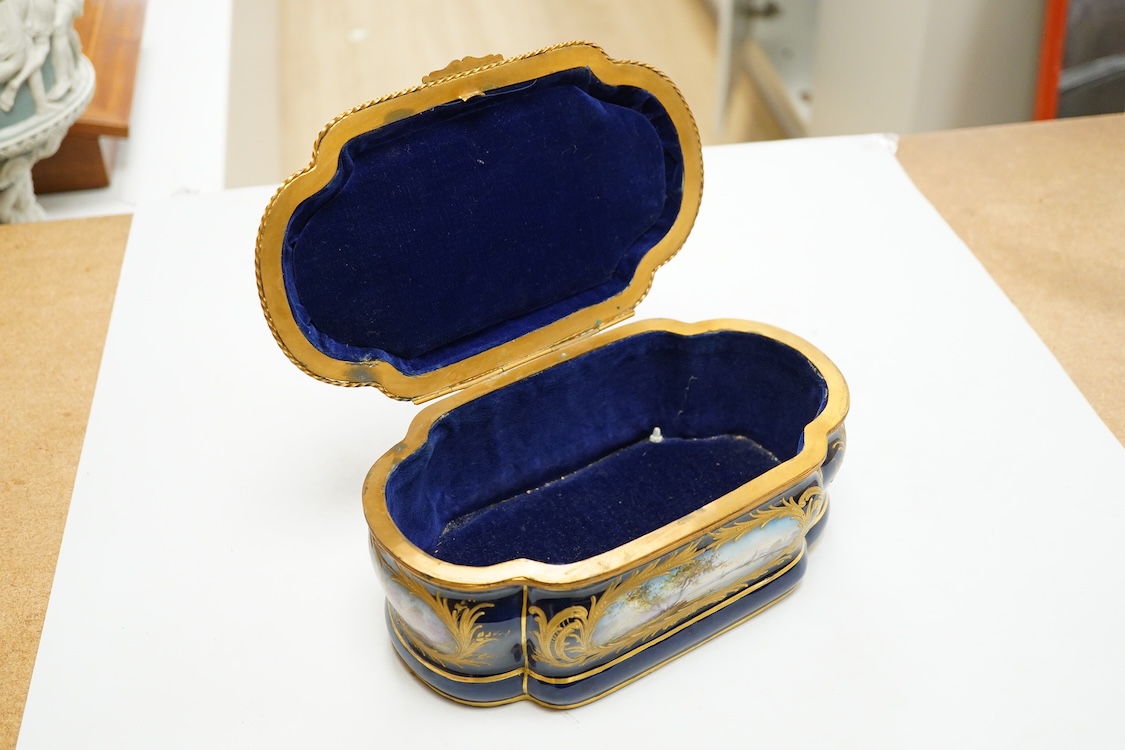 A Sevres style porcelain and ormolu mounted box, 23cm wide